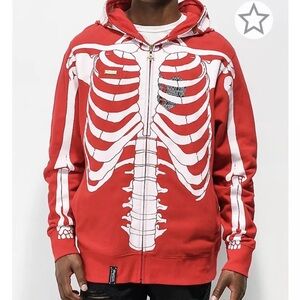 LRG Lifted Research Group Dead Serious Skeleton Mask Halloween Zip Up Hoodie NEW